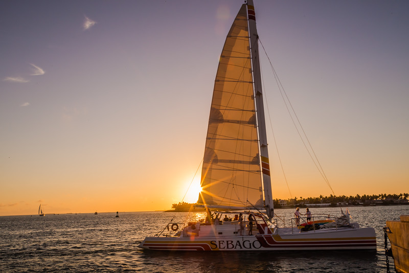 Sunset in Florida with catamaran