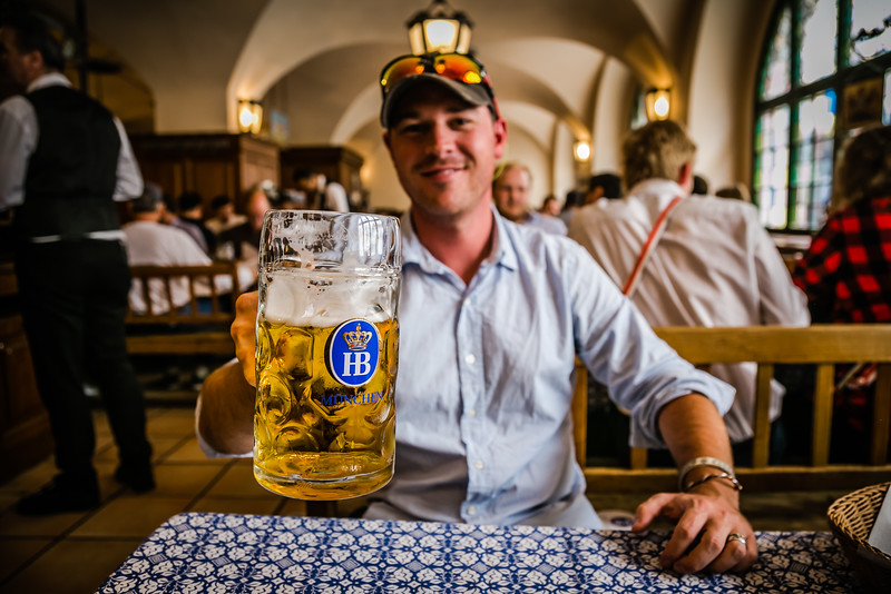 David Stock at a beer hall in Germany