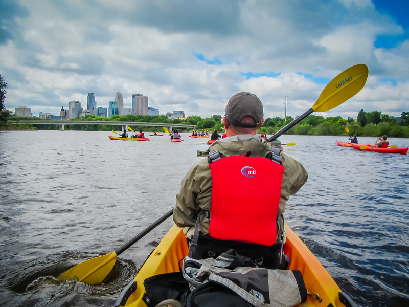 David Stock Jr of Divergent Travelers Adventure Travel Blog Kayaking in Minneapolis Minnesota 
