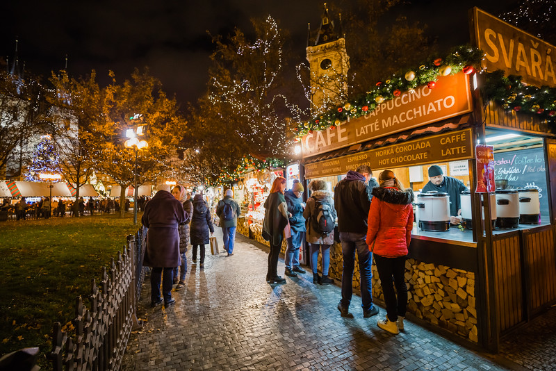 Christmas Market stand in Wenceslas Square, Prague.