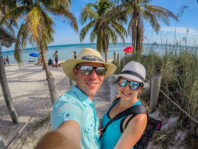 Lina and David Stock America's Adventure Travel Couple at a beach in Key West Fl 