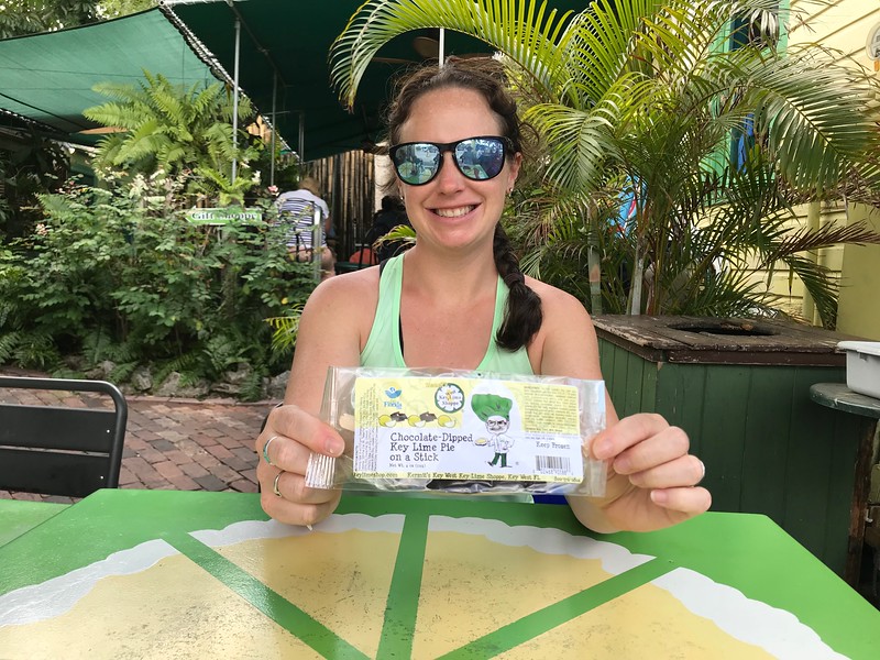 Lina Stock eating Key Lime Pie on a Stick at Kermit's Key Lime Shoppe in Key West