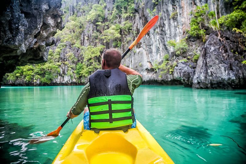 David Stock of the Divergent Travelers Adventure Travel Blog Kayaking around El Nido Palawan
