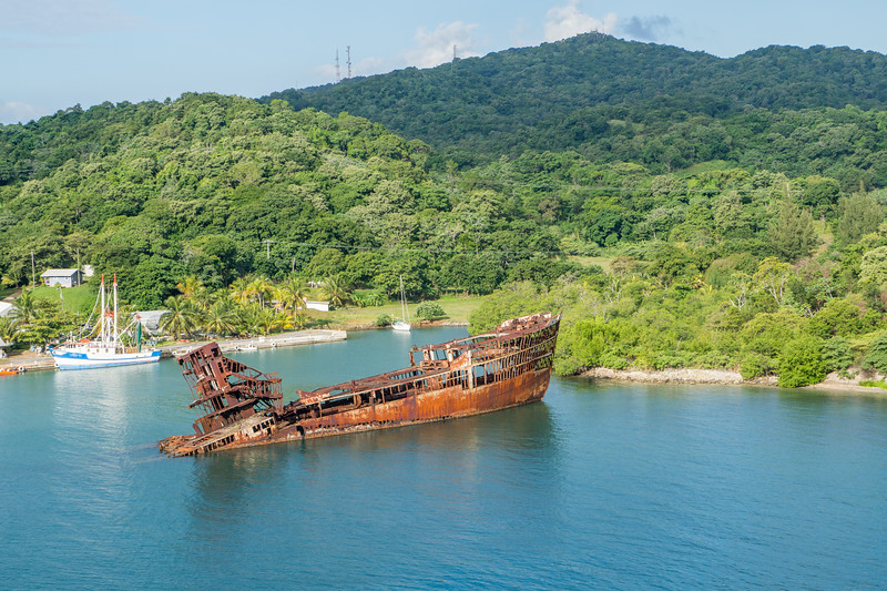 Wrecked ship on coast of Roatan, Honduras