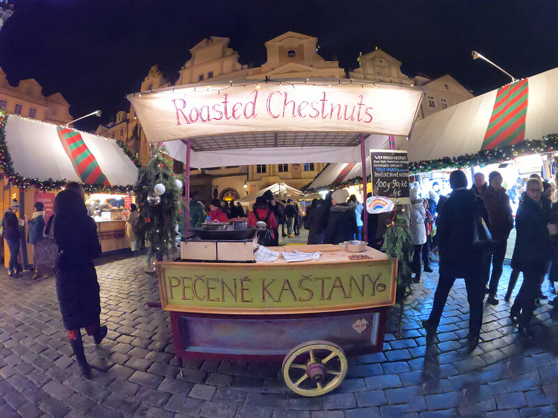 Roasted Chestnuts stand atTylovo Náměstí Christmas Market in Prague.