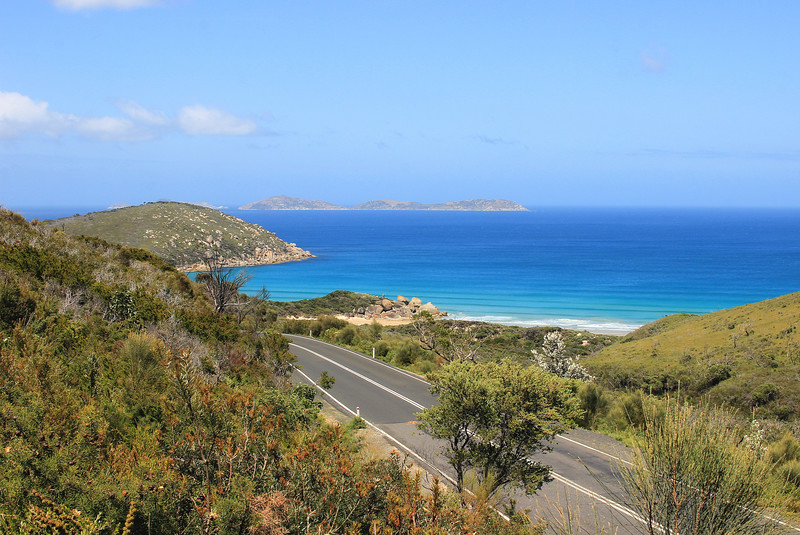 Road with beautiful seaview at Wilsons Promontory National Park, Victoria, Australia