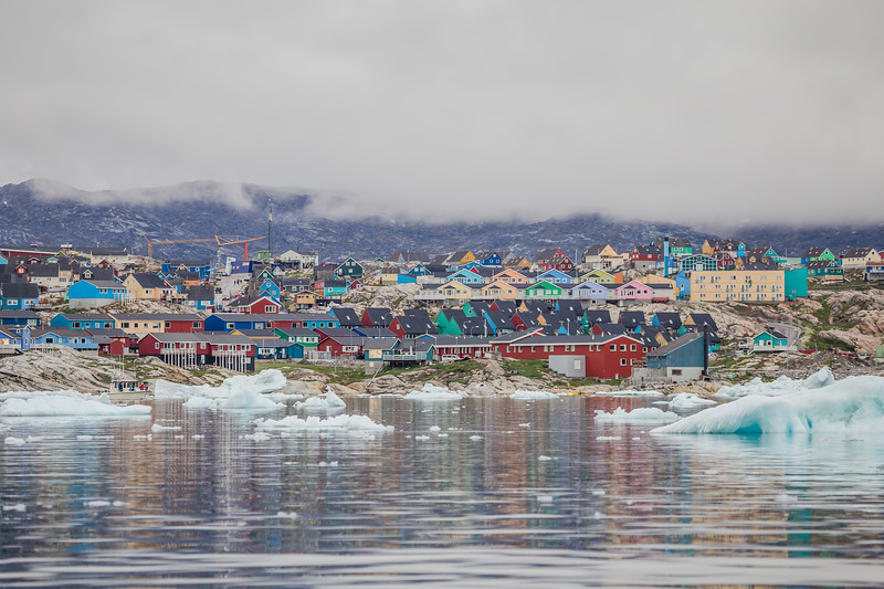 Ilulissat from the water on Sarfaq ittuk passenger ferry in Greenland