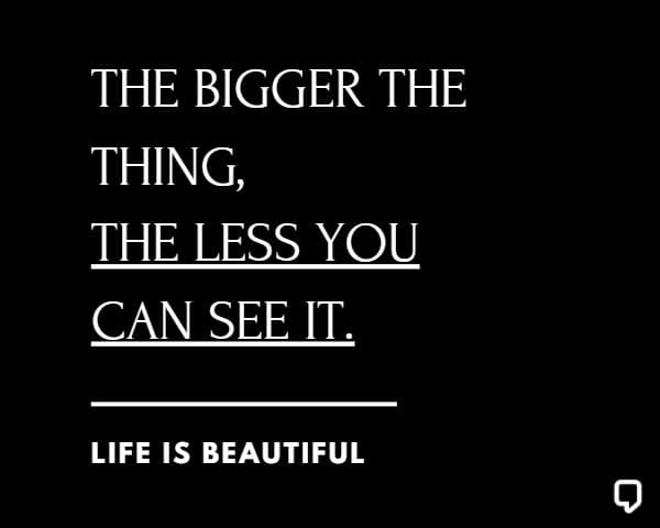 life is beautiful quotes: The bigger the thing, the less you can see it.