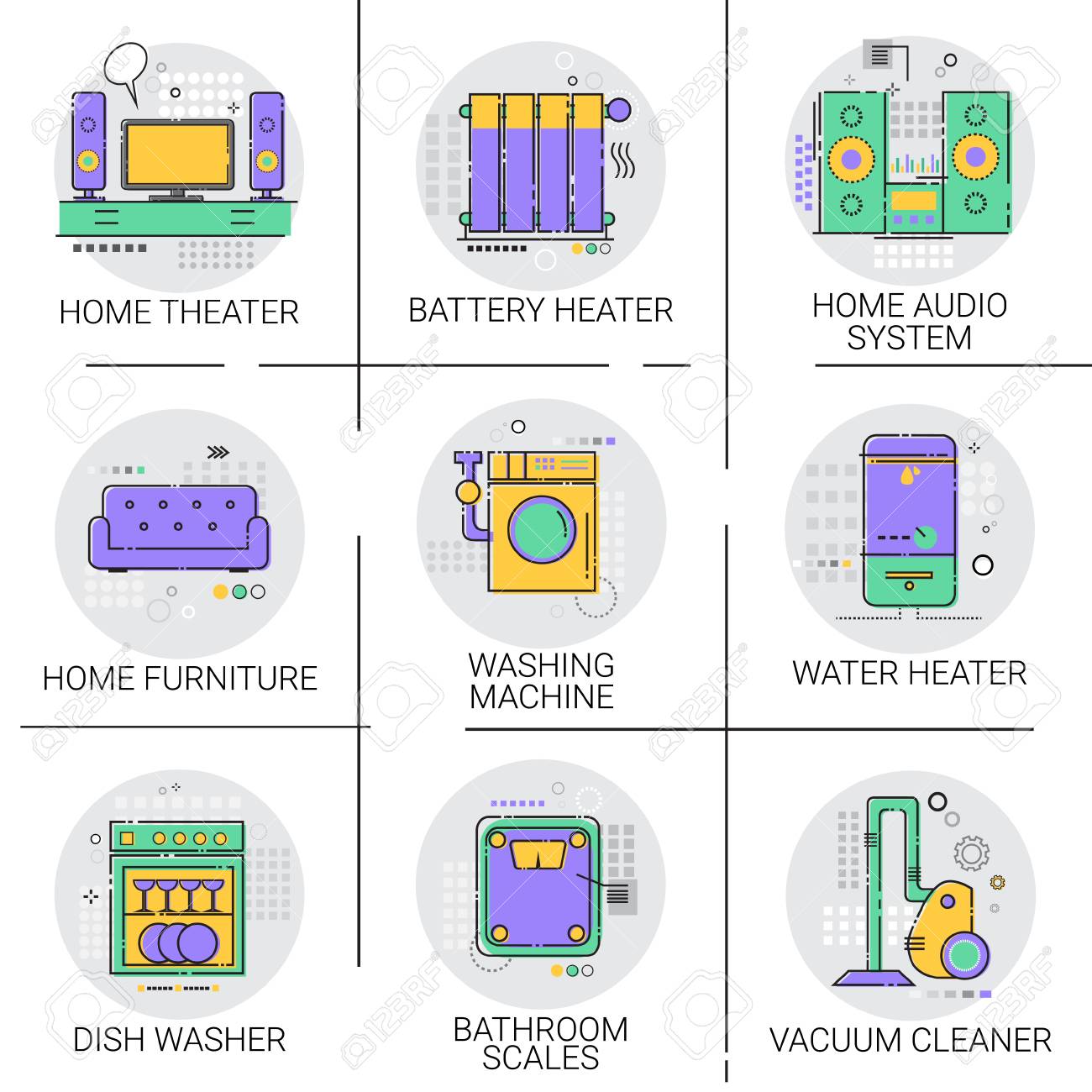 Hot Water Heater Battery Household House Heating Icon Set