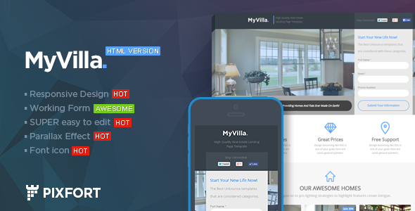 Download MyVilla – Real Estate HTML Landing Page Nulled 