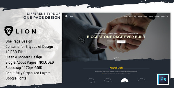 Download Lion – Multipurpose One Page PSD Template  Nulled 