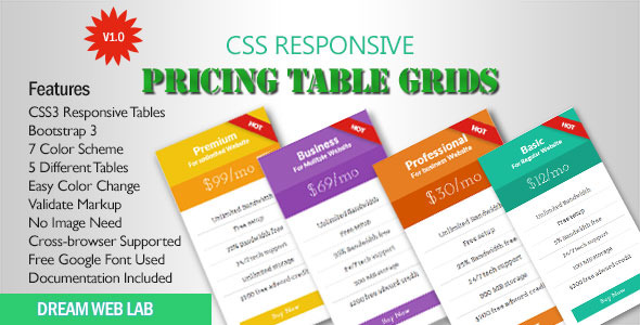 Download CSS3 Flat Responsive Pricing Table Nulled 