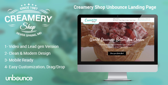 Download Creamery Shop – Unbounce Landing Page Nulled 