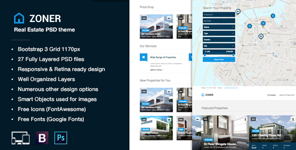 Download Zoner – Real Estate PSD Template Nulled 
