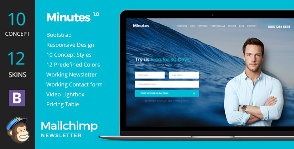 Download Minutes – Responsive multipurpose Landing Page Nulled 