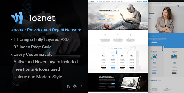 Download Noanet | Internet Provider and Digital Network PSD Template Nulled 