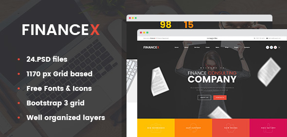 Download FinanceX – Corporate Finance & Consultants PSD Template Nulled 