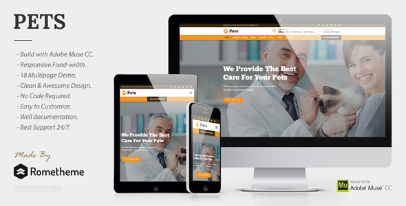 Download PETS – Pet Care, Shop, and Veterinary Muse Template Nulled 