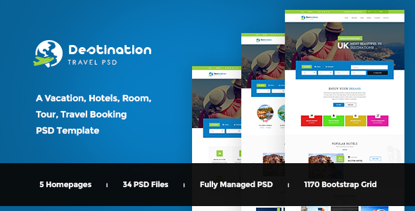 Download Destination – Hotels, Tours and Travel Booking PSD Template Nulled 