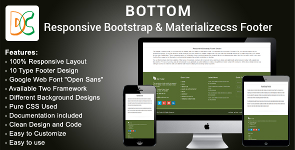 Download Bottom – Bootstrap 3 and Materializecss Footer Nulled 