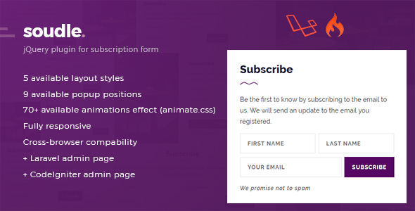 Download Soudle.js – jQuery Plugin for Subscription Form + Laravel & CodeIgniter Admin Panel Nulled 