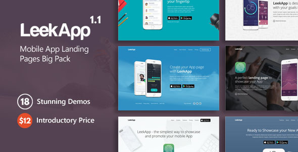 Download LeekApp – Mobile App Landing Pages Big Pack Nulled 