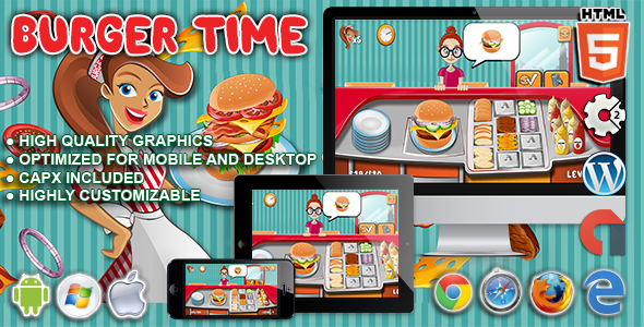 Download Burger Time – HTML5 Construct Cooking Game Nulled 
