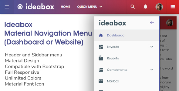 Download Ideabox – Material Navigation Menu – Dashboard or Website Nulled 