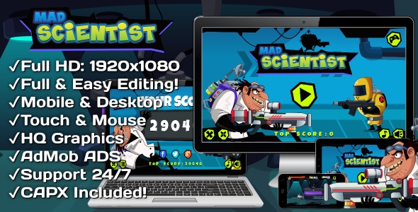 Download Mad Scientist – HTML5 Game 6 Levels + Mobile Version! (Construct 3 | Construct 2 | Capx) Nulled 