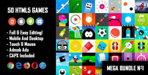Download 50 HTML5 Games + Mobile Version!!! MEGA BUNDLE №1 (Construct 2 / Construct 3 / CAPX) Nulled 