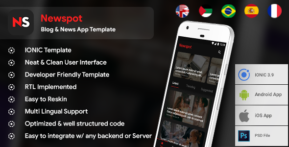 Download Blog & News Android App + Blog & News iOS App Template | HTML + Css IONIC 3 | NewSpot Nulled 