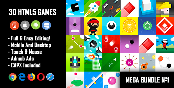Download 30 HTML5 Games + Mobile Version!!! MEGA BUNDLE №1 (Construct 2 / Construct 3 / CAPX) Nulled 