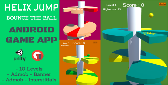 Download Helix Jump Game – Unity 3D Game for Android, IOS with Admob Nulled 