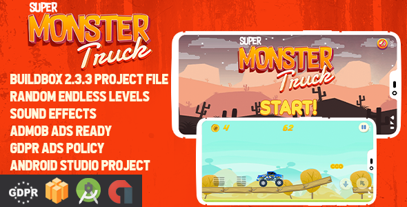 Download Super Monster Truck – Buildbox Template + Android Studio + GDPR Nulled 