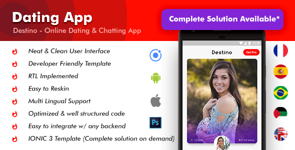 Download Dating Android App Template + Dating iOS App Template | Destino (HTML + CSS | IONIC 3) Nulled 