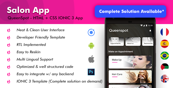 Download Salon Appointment Booking Android App + Salon iOS App Template | IONIC 3 | Queenspot Nulled 