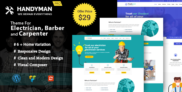 Download Handyman –  WordPress Theme for Electrician, Barber, Carpenter Services Nulled 