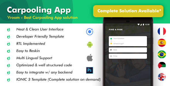 Download Car Pooling Android + iOS App | 2 Apps Rider + Driver | Template (HTML + CSS IONIC 3) | Vroom Nulled 