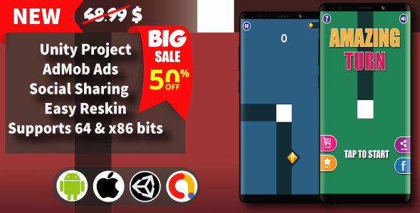 Download Amazing Turn – Unity Game Template + Admob Nulled 