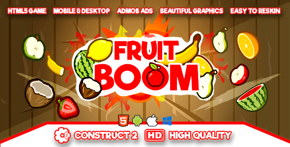 Download Fruit Boom – HTML5 Game (.capx) and Android (.apk) Nulled 