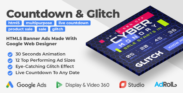 Download Animated HTML5 Banner Ad Templates with Live Countdown and Glitch Effect (GWD, jQuery) Nulled 