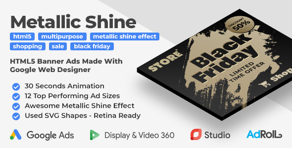 Download Multipurpose Animated HTML5 Banner Ad Templates with Metallic Shine Effect (GWD) Nulled 