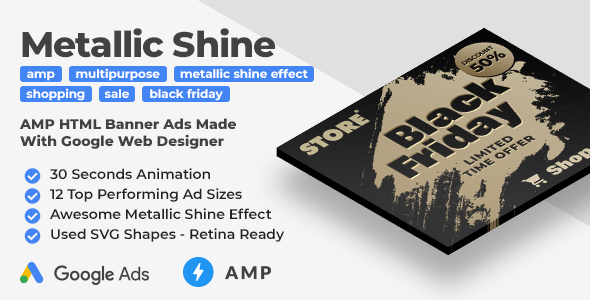 Download Multipurpose Animated AMP HTML Banner Ad Templates with Metallic Shine Effect (GWD, AMP) Nulled 