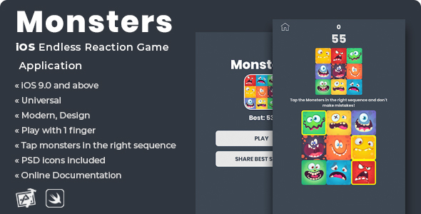 Download Monsters | iOS Endless Reaction Game Application Nulled 