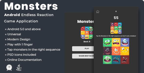 Download Monsters | Android Endless Reaction Game Application Nulled 