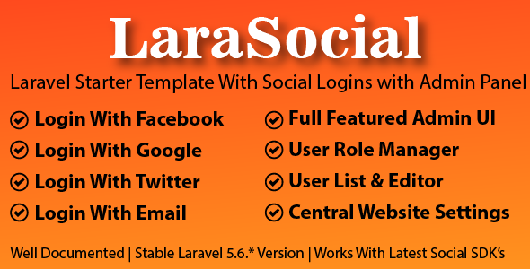 Download LaraSocial – Laravel Social Logins With User Role + Admin Panel Nulled 
