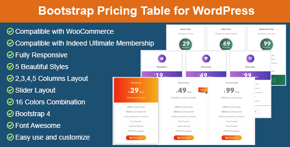 Download Bootstrap Pricing Table for WordPress Nulled 