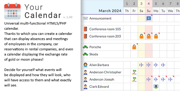 Download Your Calendar – Universal multi-functional calendar. Team, rental, multipurpose calendar. Nulled 