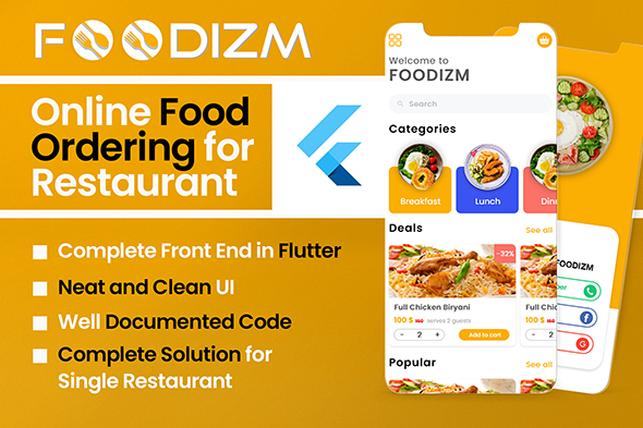 Download Foodizm – Restaurant Food Ordering App UI Kit in Flutter Nulled 
