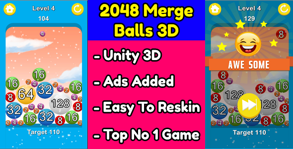 Download 2048 Merge Balls 3D Game Unity Source Code (Template) With Ads Integrated Nulled 